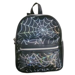 Claire's Mini Black Backpack with Holographic Spiderweb Design